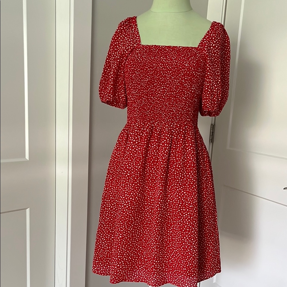 Madewell Red A-Line Puff Sleeve Dress